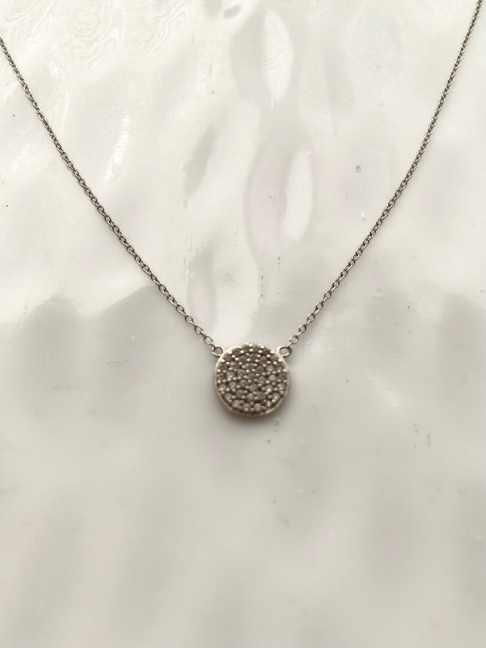 Delicate Sterling Silver and Crystal Disc Necklace 18” inches long - Picture 3 of 5